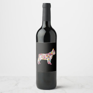 french bulldog flower pattern colourful dog gift wine label