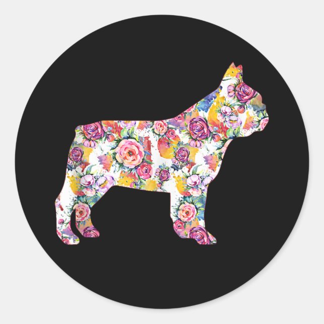 French Bulldog Flower Pattern Frenchie Bulldogs Classic Round Sticker (Front)