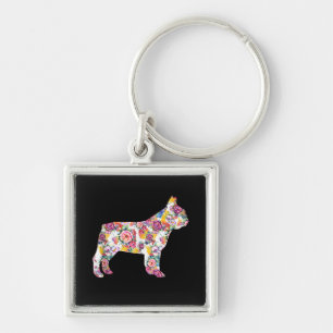 French Bulldog Flower Pattern Frenchie Bulldogs Key Ring