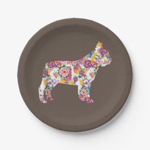French Bulldog Flower Pattern Frenchie Bulldogs Paper Plate