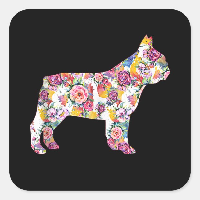 French Bulldog Flower Pattern Frenchie Bulldogs Square Sticker (Front)