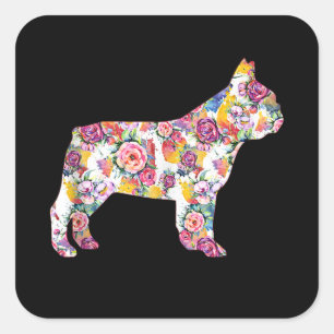 French Bulldog Flower Pattern Frenchie Bulldogs Square Sticker