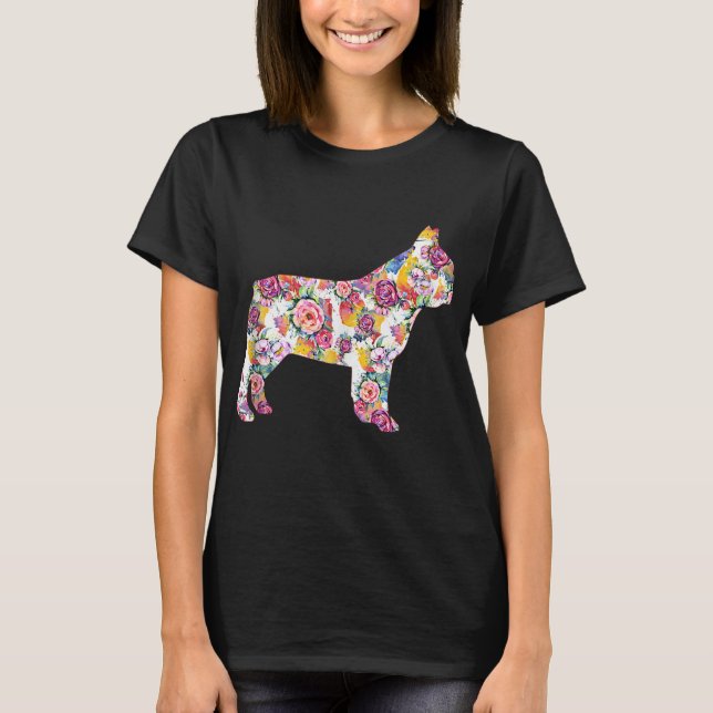 French Bulldog Flower Pattern Frenchie Bulldogs T-Shirt (Front)