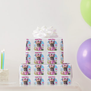 French Bulldog Flowers Easter French Bulldog Wrapping Paper