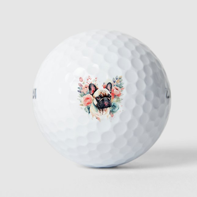 French Bulldog Flowers Golf and Frenchie Kisses Golf Balls (Front)