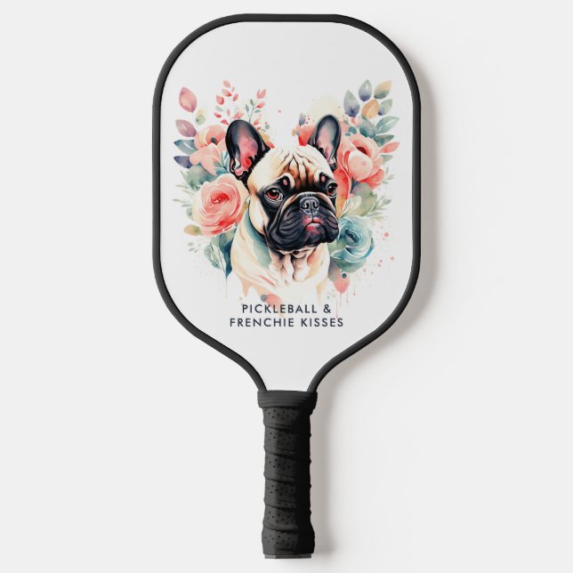 French Bulldog Flowers Pickleball Frenchie Kisses Pickleball Paddle (Front)