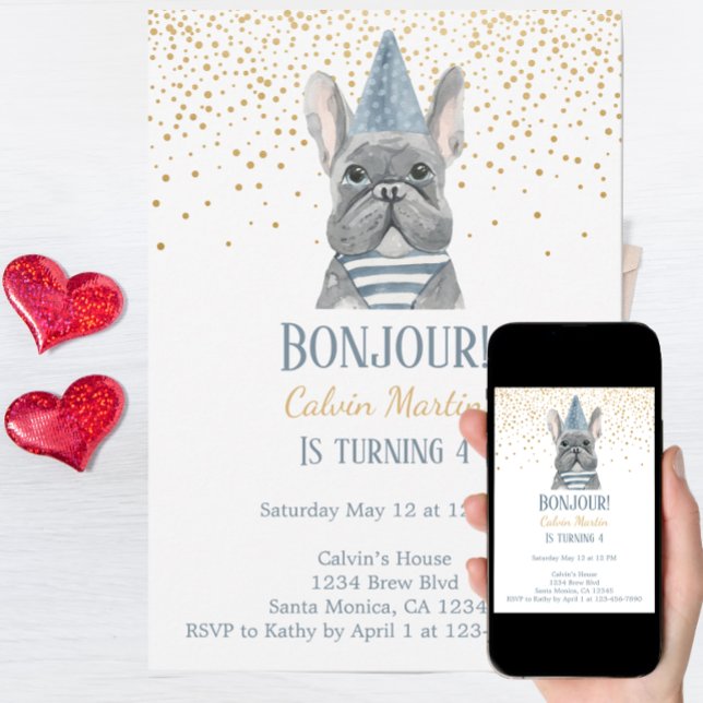 French Bulldog Fourth Birthday Invitation (Creator Uploaded)