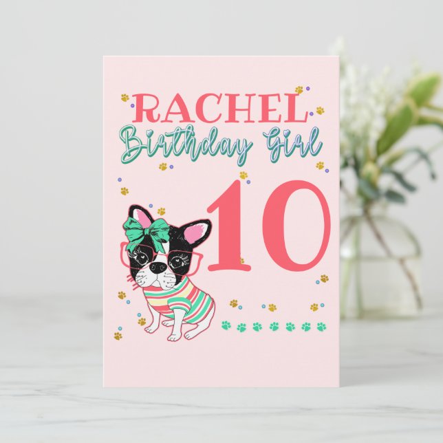 French Bulldog Frenchie Birthday Girl  Invitation (Standing Front)