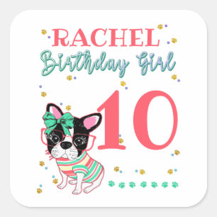 French Bulldog Frenchie Birthday Girl Square Sticker