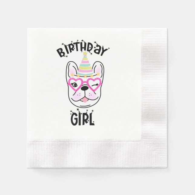 French Bulldog Frenchie Birthday Party Theme Napkin (Front)