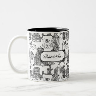 FRENCH BULLDOG Frenchie Black Toile w/Custom Name Two-Tone Coffee Mug