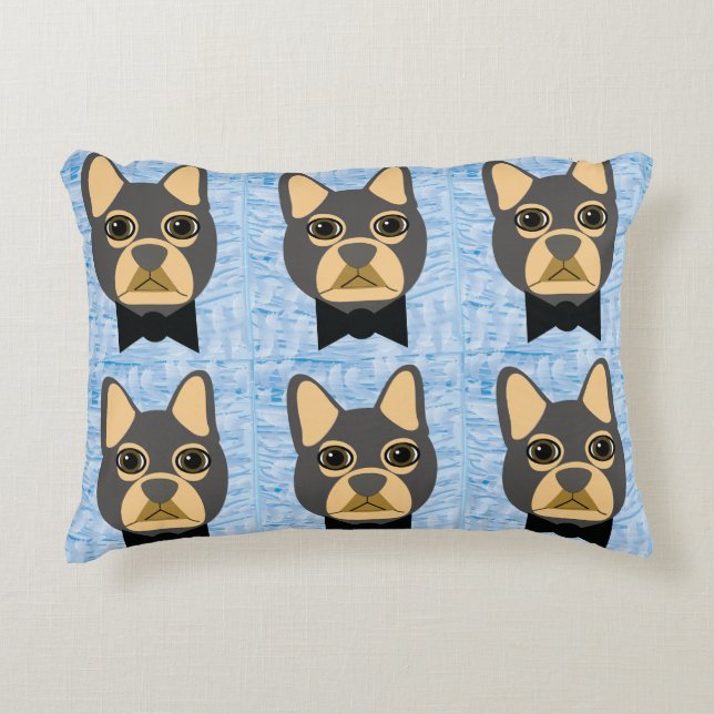 French Bulldog, Frenchie Brown and Grey Decorative Cushion (Front)