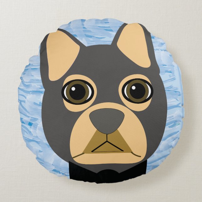 French Bulldog, Frenchie Brown and Grey Round Cushion (Front)