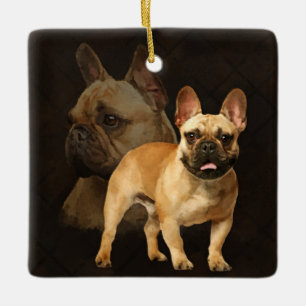 French Bulldog -Frenchie - Brown Plaid Ceramic Ornament