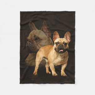 French Bulldog -Frenchie - Brown Plaid Fleece Blanket