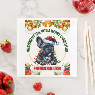 French Bulldog Frenchie Christmas Hat Xmas Napkin