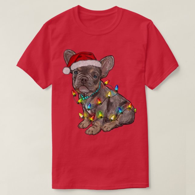 French Bulldog Frenchie Christmas Lights Cute  T-Shirt (Design Front)