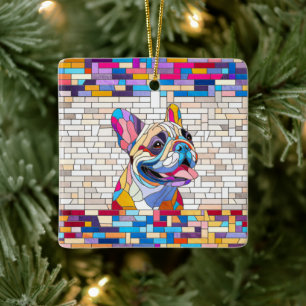 French Bulldog -Frenchie - colourful mosaic Ceramic Ornament