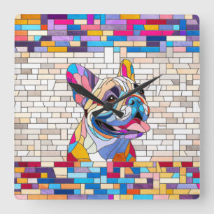 French Bulldog -Frenchie - colourful mosaic Square Wall Clock