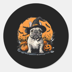 French Bulldog Frenchie Dog Whitch Hat Halloween P Classic Round Sticker