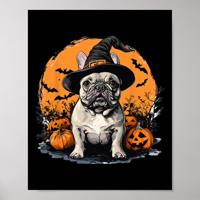 French Bulldog Frenchie Dog Whitch Hat Halloween P Poster (Front)