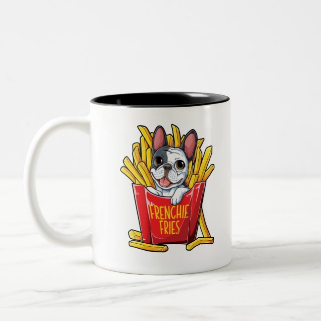 French Bulldog Frenchie Fries Shirt for Men Women Two-Tone Coffee Mug (Left)