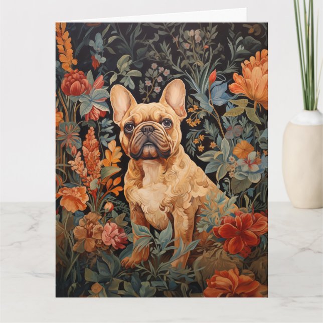 French Bulldog Frenchie Garden Tapestry Birthday Thank You Card (Front)