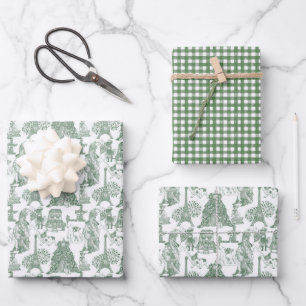 FRENCH BULLDOG Frenchie Green Toile Wrapping Paper Sheet