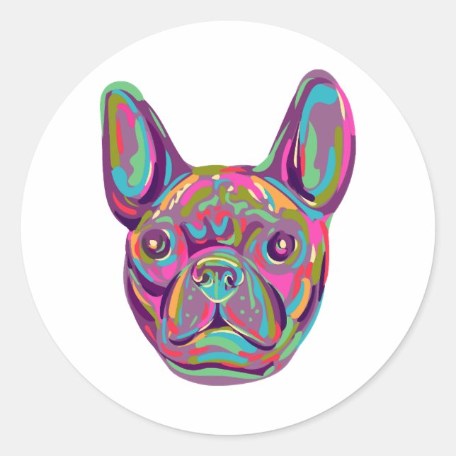 French Bulldog Frenchie head Pop art style Classic Round Sticker (Front)