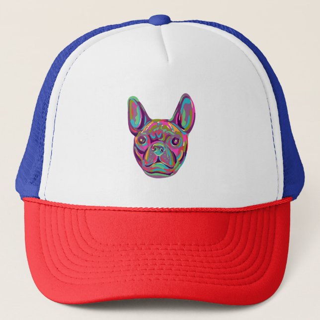 French Bulldog Frenchie head Pop art style Trucker Hat (Front)