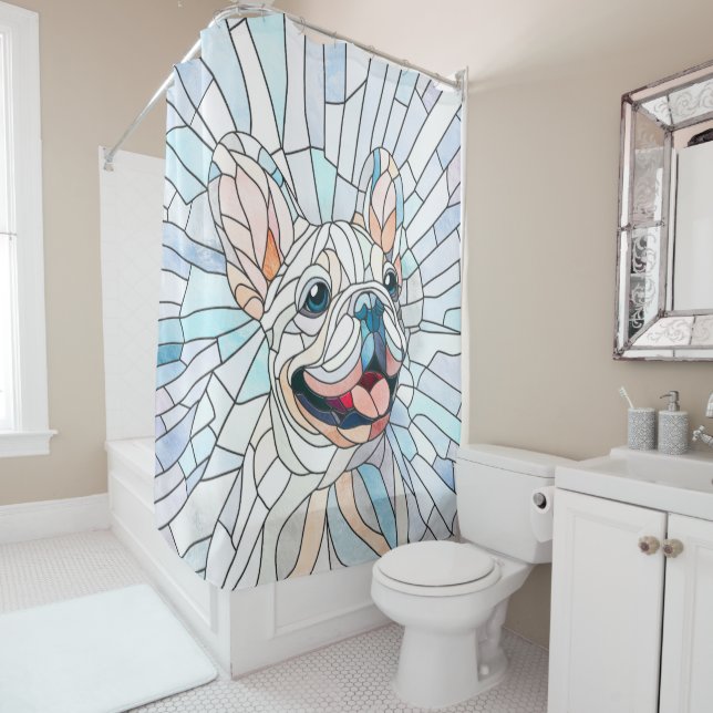 French Bulldog -Frenchie - pastel mosaic Shower Curtain (In Situ)