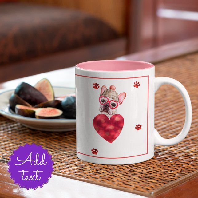 French Bulldog Frenchie Valentine's Day Gift Dog Two-Tone Coffee Mug (Creator Uploaded)