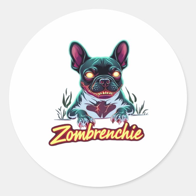 French Bulldog Frenchie Zombie Dog Halloween Essen Classic Round Sticker (Front)