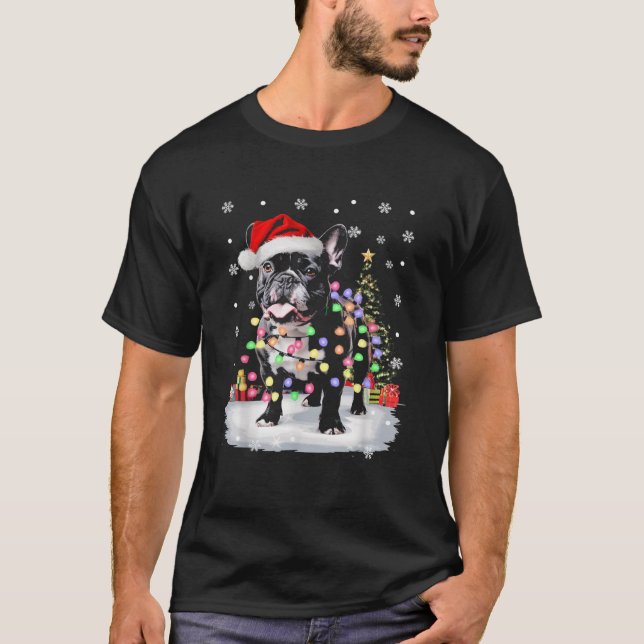 French Bulldog Frenchton Christmas Light Xmas Dad  T-Shirt (Front)