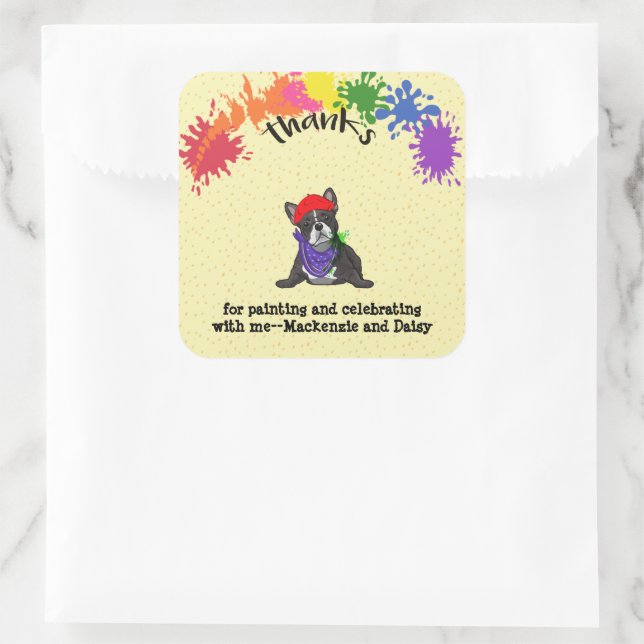 French Bulldog Fun Art Birthday Party  Square Sticker (Bag)