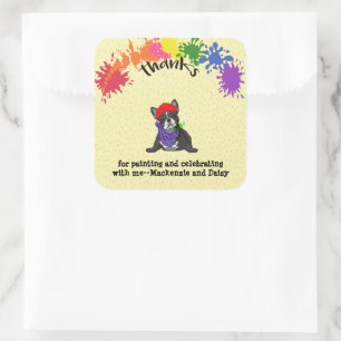 French Bulldog Fun Art Birthday Party Square Sticker