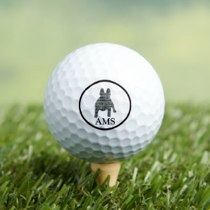 French Bulldog Fun Monogram Silhouette Y&B Grid Golf Balls