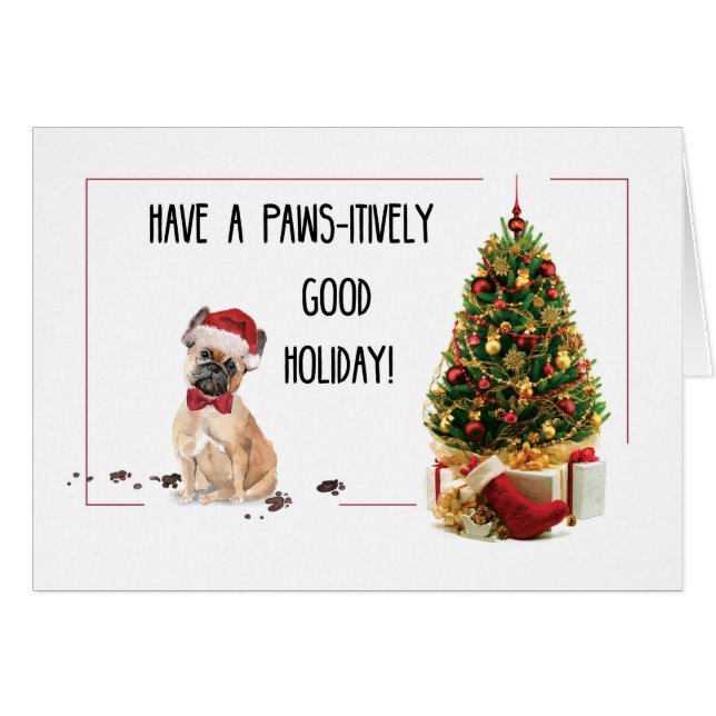 French Bulldog Funny Christmas Dog with Tree (Front Horizontal)
