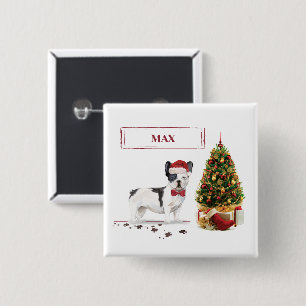 French Bulldog Funny Christmas Dog with Tree 15 Cm Square Badge