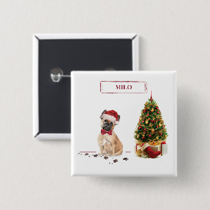 French Bulldog Funny Christmas Dog with Tree 15 Cm Square Badge
