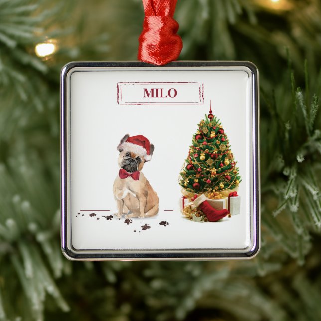French Bulldog Funny Christmas Dog with Tree Metal Tree Decoration (Tree)