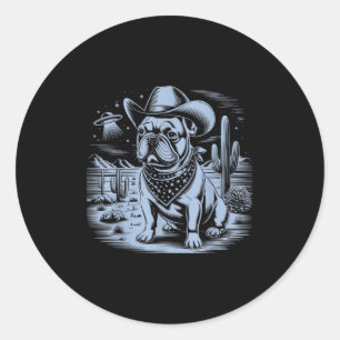 French Bulldog Funny Cowboy Ufo Vintage Western De Classic Round Sticker
