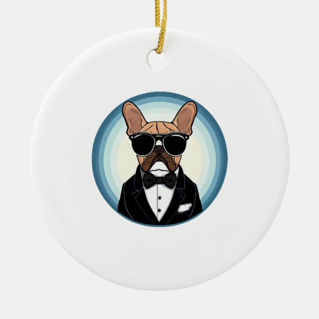 French Bulldog Funny Cute Art Ceramic Tree Decoration (Front)