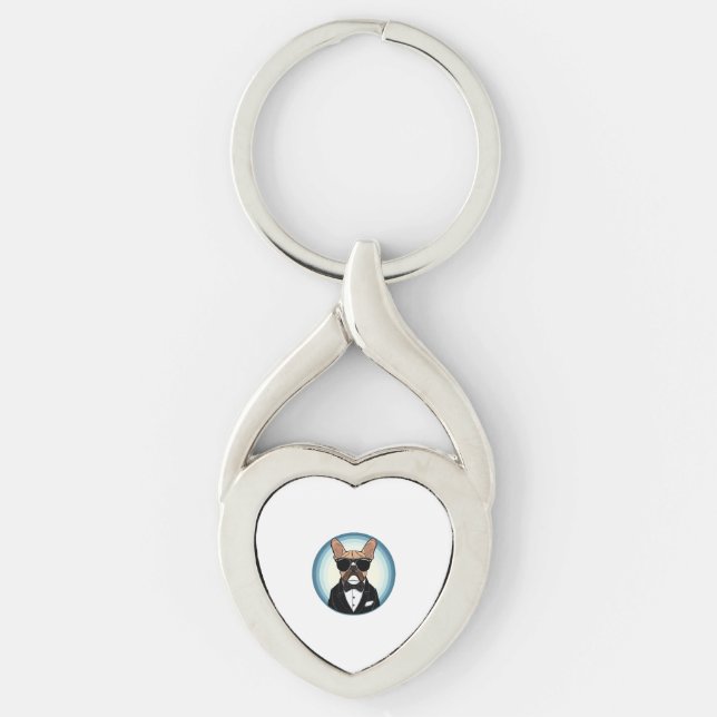 French Bulldog Funny Cute Art Key Ring (Front)