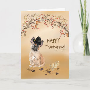 French Bulldog Funny Pilgrim Hat Thanksgiving Card