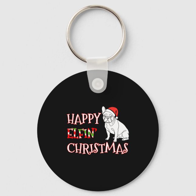 French Bulldog Funny Santa Hat Happy Elfin Christm Key Ring (Front)