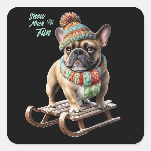 French Bulldog funny sled ride on vacation Square Sticker (Front)