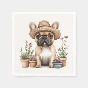 French Bulldog Gardening Flower Pots Napkin