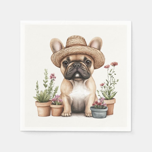 French Bulldog Gardening Flower Pots Napkin (Front)