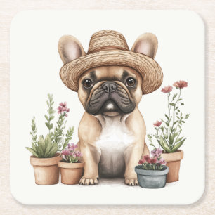 French Bulldog Gardening Flower Pots Square Paper Coaster